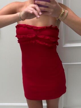 Princess Polly Strapless Scarlet Ruffle Mini Dress